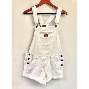 Dickies Juniors Size Large White Rolled-Cuff Shortalls Mid Rise Comfort